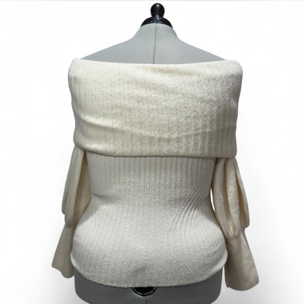 Anthropologie Tessa Off-The-Shoulder Puff-Sleeve Sweater Ivory Knit Plus Size - Picture 5 of 11